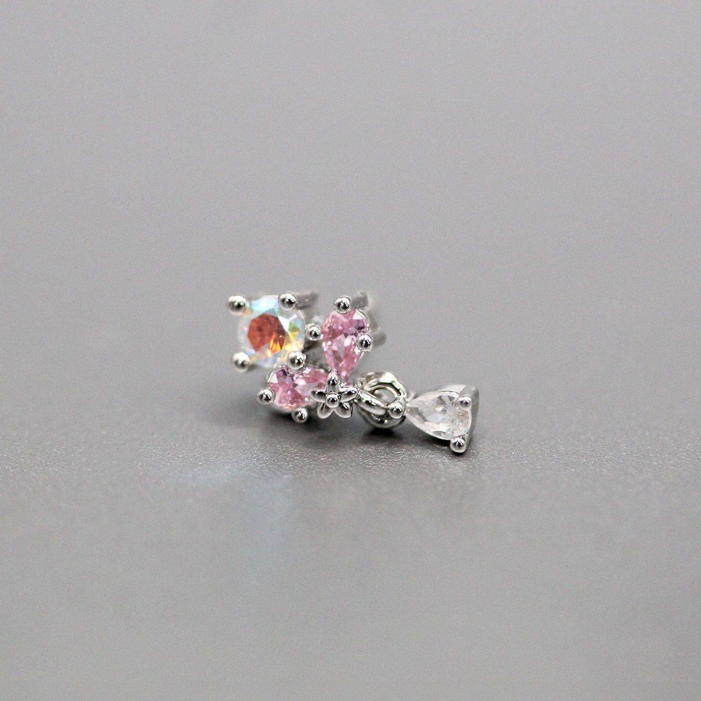 Steel Dangling Crystal Flower Labret - Internally Threaded