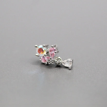 Steel Dangling Crystal Flower Labret - Internally Threaded