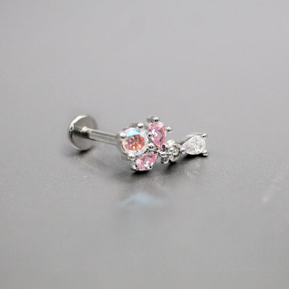 Steel Dangling Crystal Flower Labret - Internally Threaded