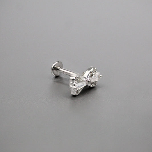 Steel Crystal Bow Labret - Internally Threaded