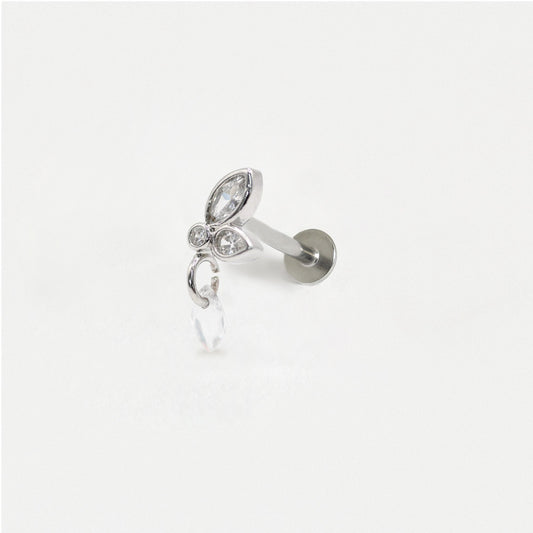 Steel Crystal Dewdrop Labret - Internally Threaded