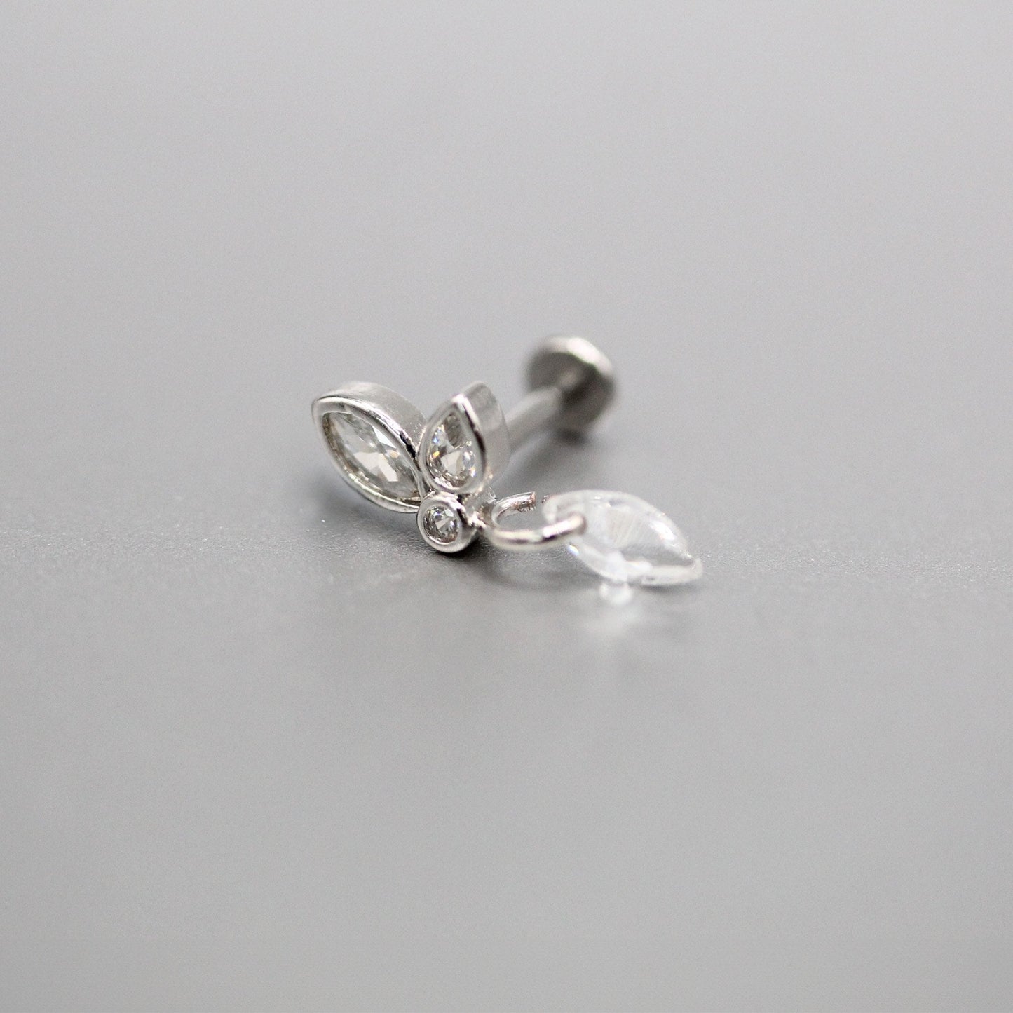 Steel Crystal Dewdrop Labret - Internally Threaded