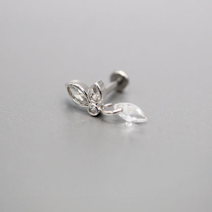 Steel Crystal Dewdrop Labret - Internally Threaded