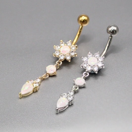 Navel Bar with Opal Bloom