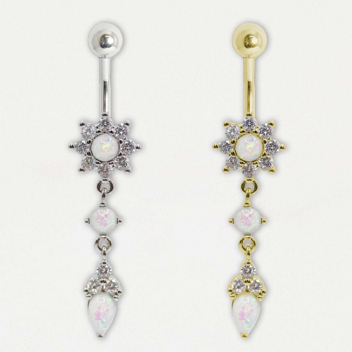 Navel Bar with Opal Bloom
