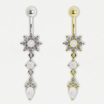 Navel Bar with Opal Bloom