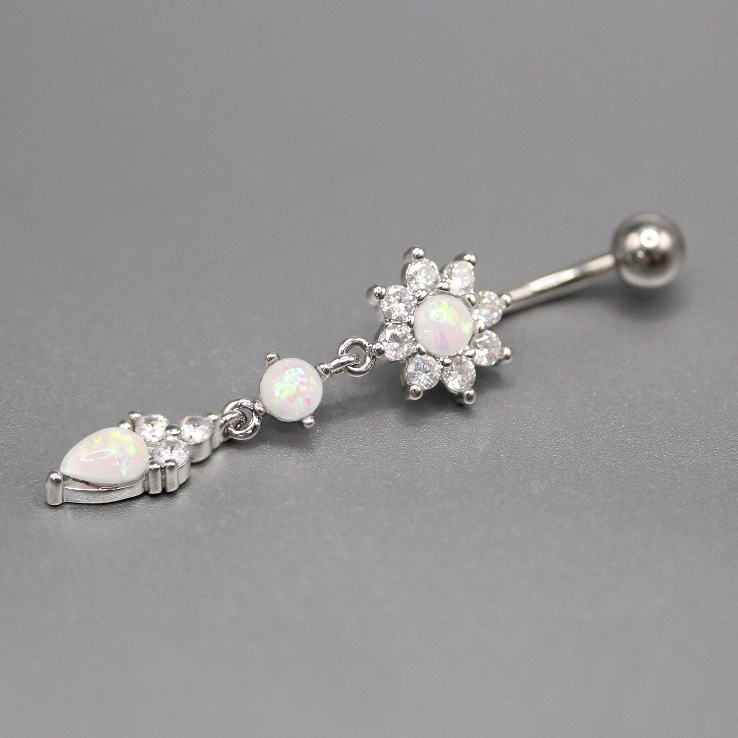 Navel Bar with Opal Bloom
