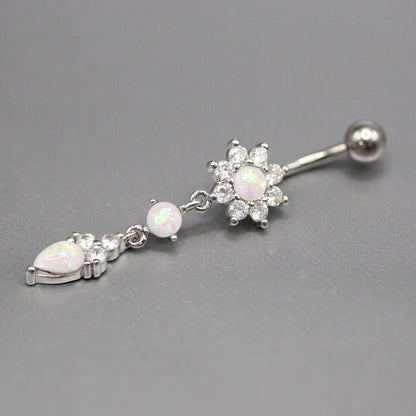 Navel Bar with Opal Bloom