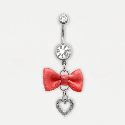 Steel Belly Bar with Sweetheart Bow Dangle