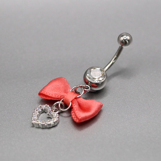 Steel Belly Bar with Sweetheart Bow Dangle