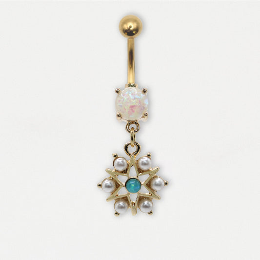 Gold PVD Steel Opal Stargazer Belly Bar