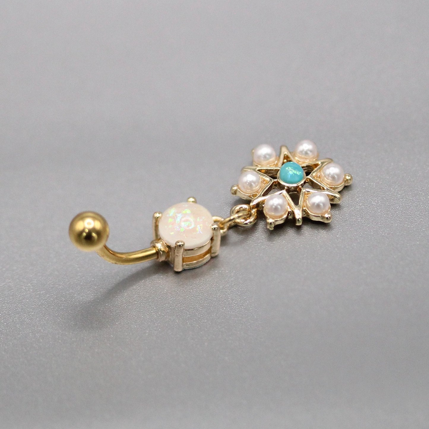 Gold PVD Steel Opal Stargazer Belly Bar