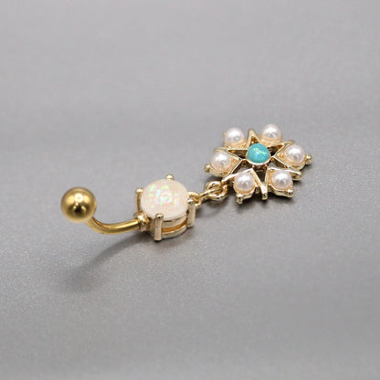 Gold PVD Steel Opal Stargazer Belly Bar