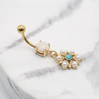 Gold PVD Steel Opal Stargazer Belly Bar