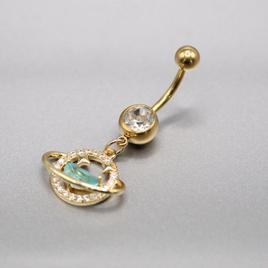 Gold PVD Steel Stardust Planet Navel Ring