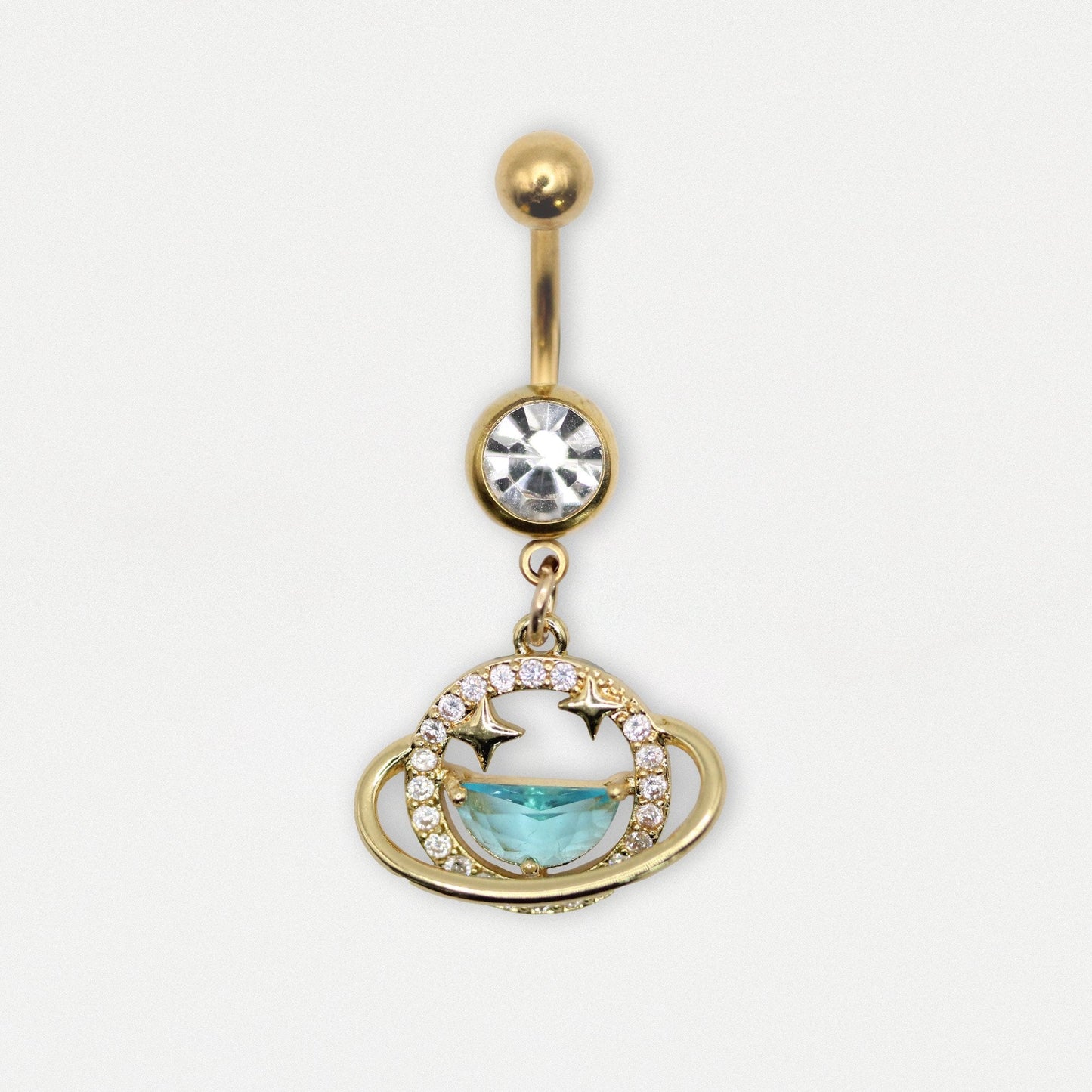 Gold PVD Steel Stardust Planet Navel Ring