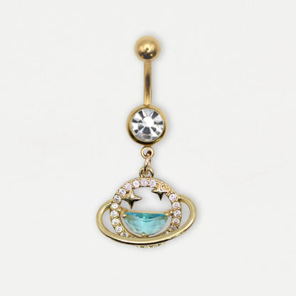 Gold PVD Steel Stardust Planet Navel Ring