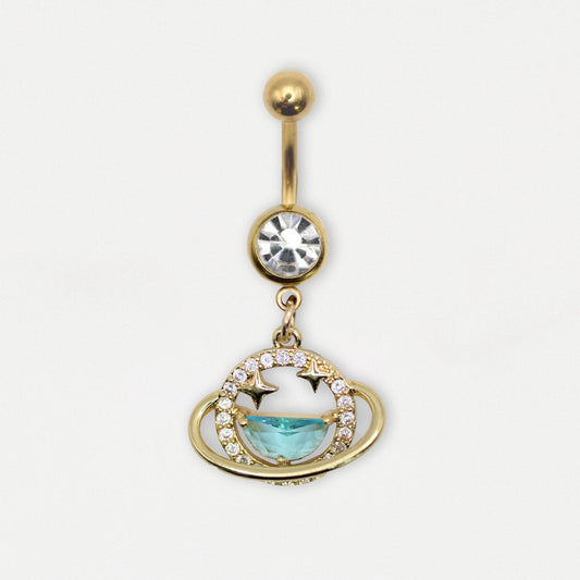 Gold PVD Steel Stardust Planet Navel Ring