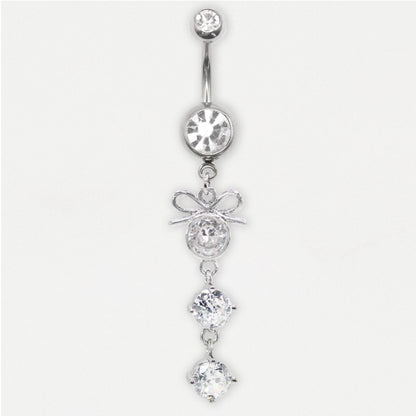 Steel Triple Sparkle Bow Navel Ring