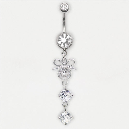 Steel Triple Sparkle Bow Navel Ring