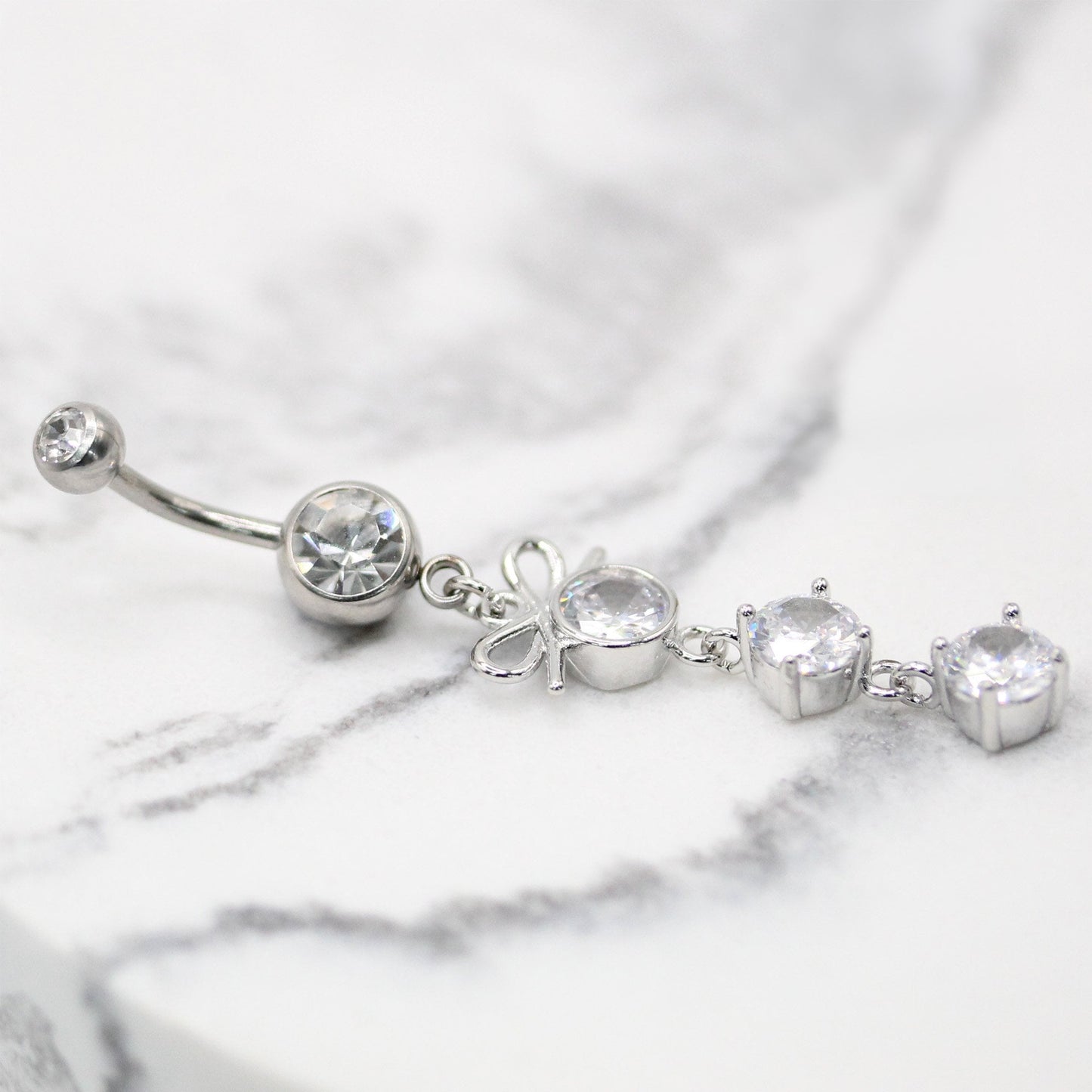 Steel Triple Sparkle Bow Navel Ring