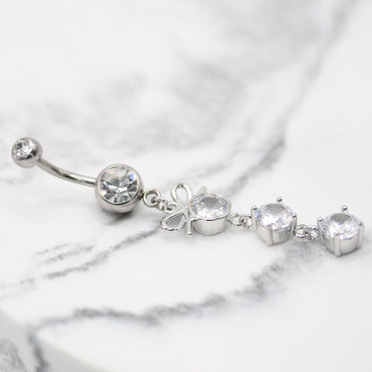 Steel Triple Sparkle Bow Navel Ring