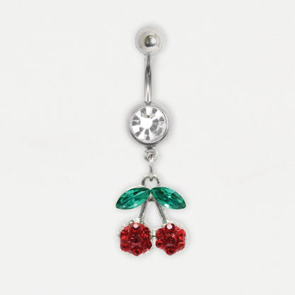 Steel Navel Bar with Sweet Cherry Charm