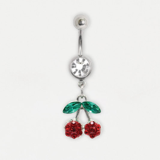 Steel Navel Bar with Sweet Cherry Charm