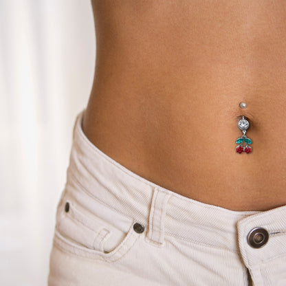 Steel Navel Bar with Sweet Cherry Charm