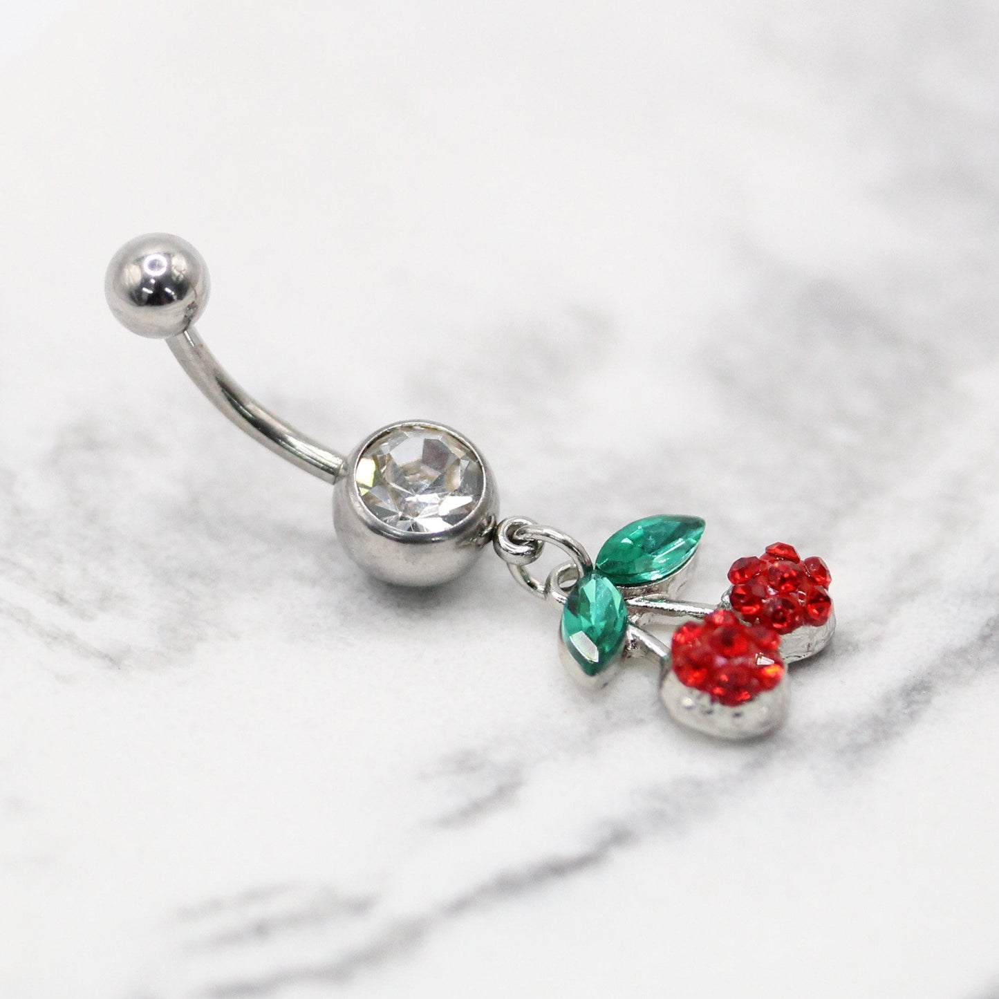 Steel Navel Bar with Sweet Cherry Charm