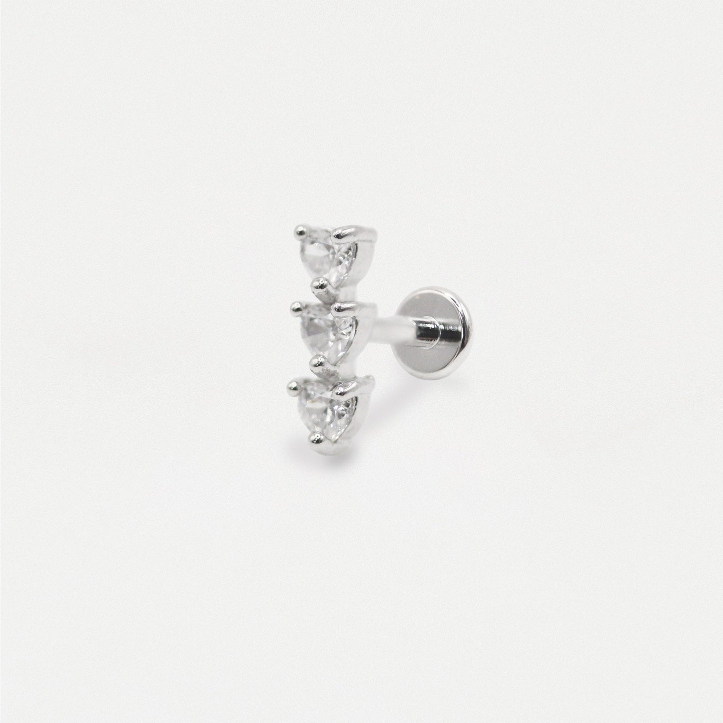 Steel Crystal Heart Trio Labret - Internally Threaded