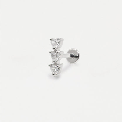 Steel Crystal Heart Trio Labret - Internally Threaded