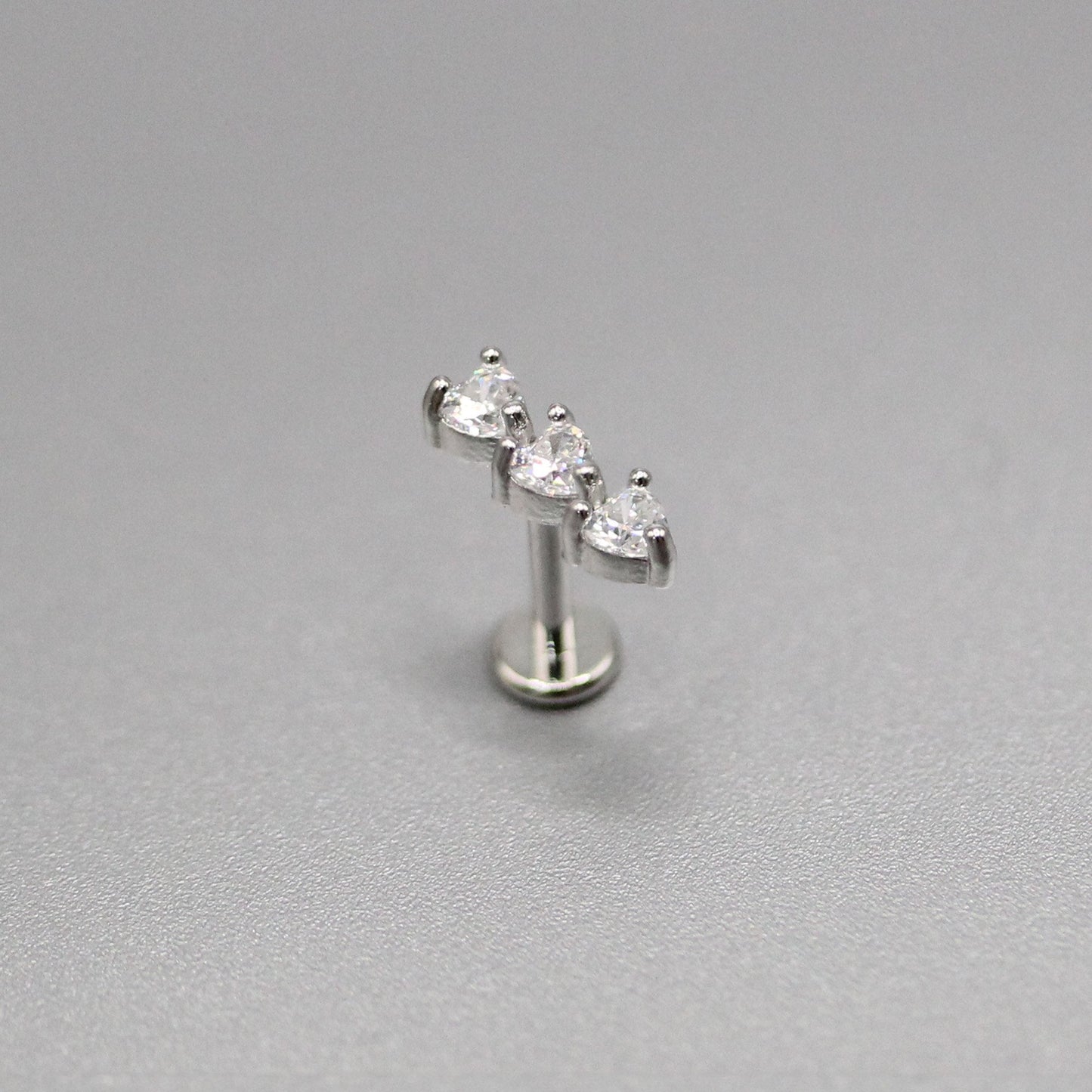 Steel Crystal Heart Trio Labret - Internally Threaded