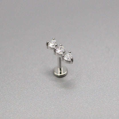 Steel Crystal Heart Trio Labret - Internally Threaded