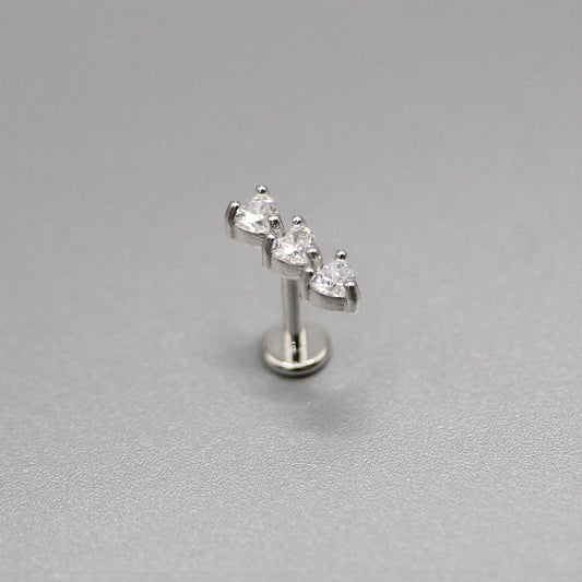 Steel Crystal Heart Trio Labret - Internally Threaded