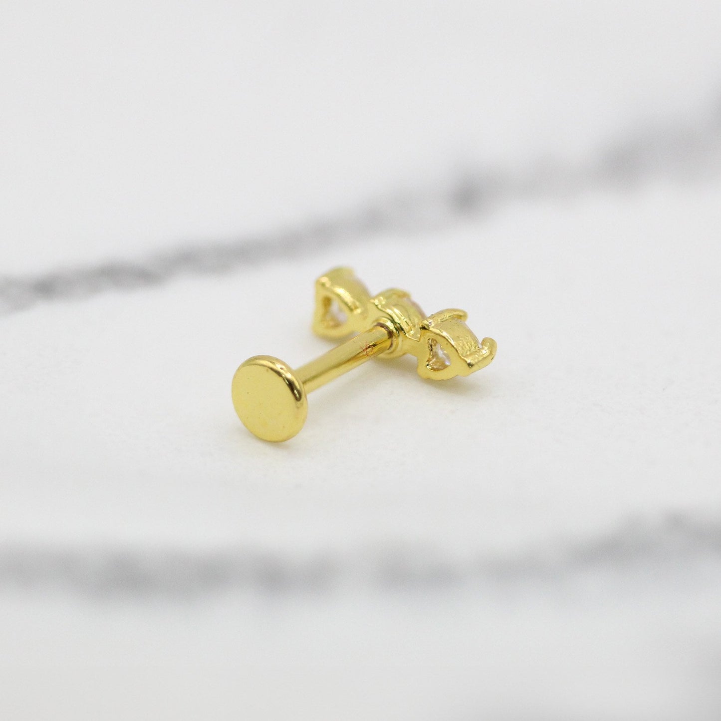 Steel Crystal Heart Trio Labret - Internally Threaded