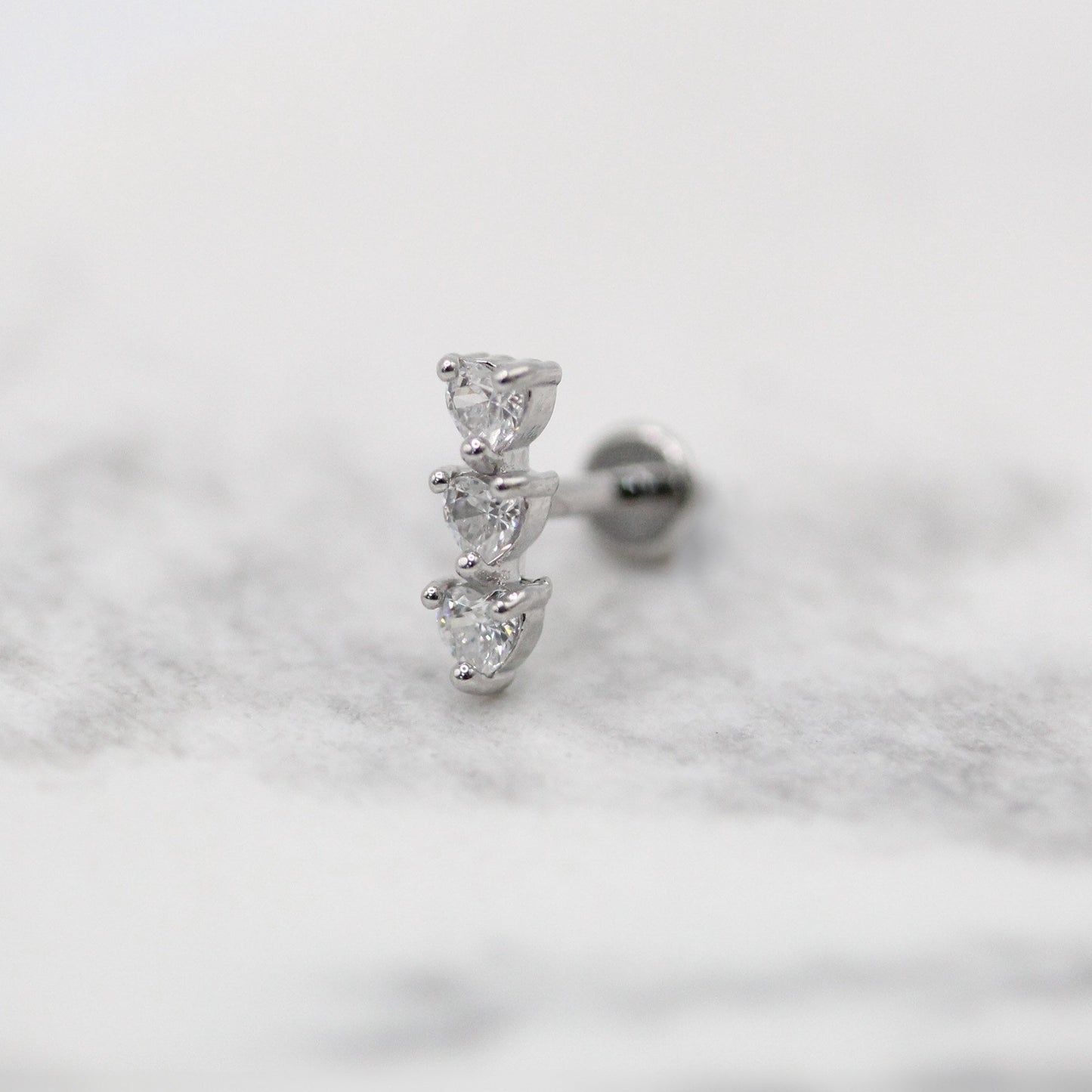Steel Crystal Heart Trio Labret - Internally Threaded