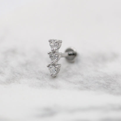 Steel Crystal Heart Trio Labret - Internally Threaded