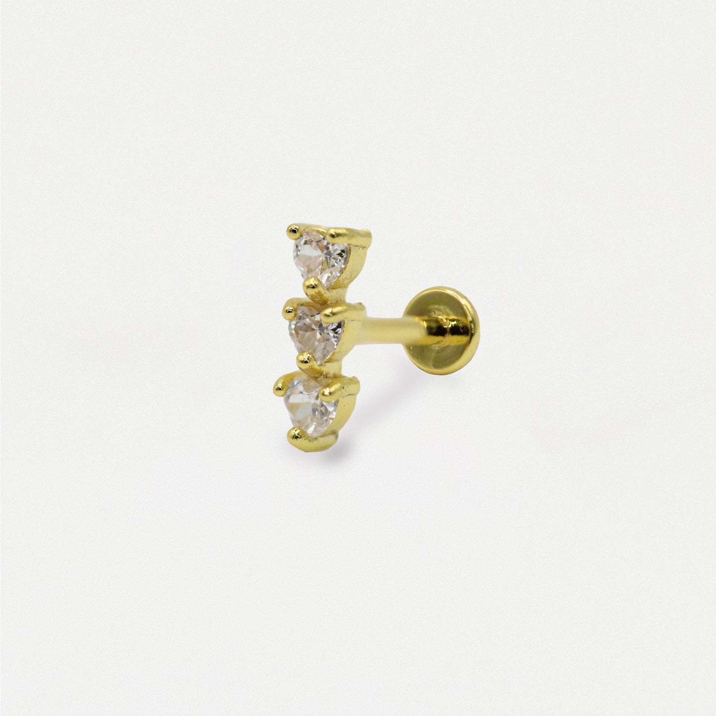 Steel Crystal Heart Trio Labret - Internally Threaded