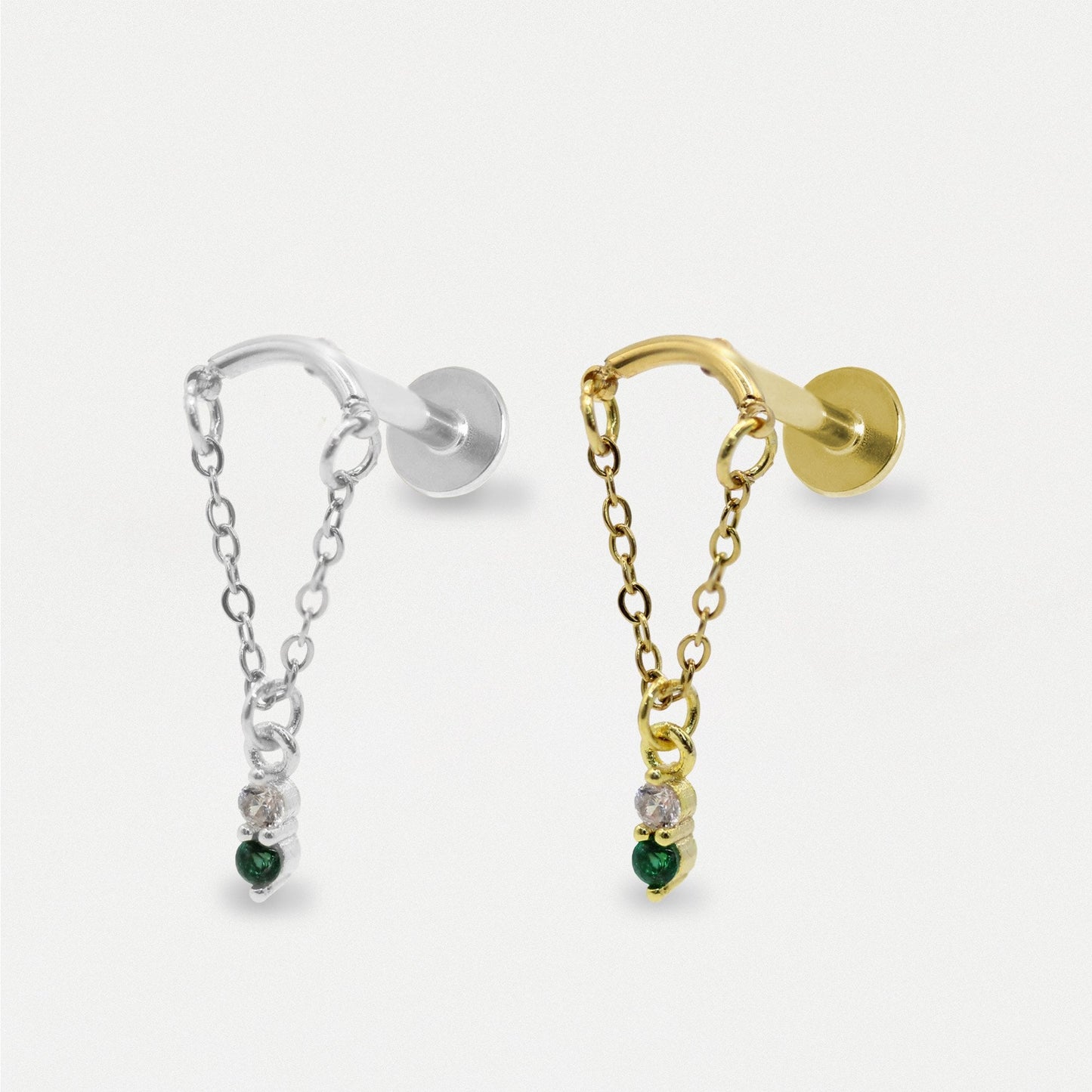 Steel Emerald Drop Helix Earring - Internally Threaded
