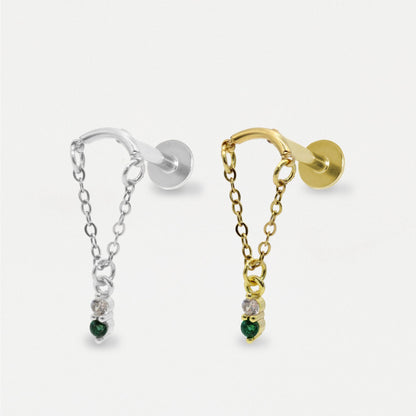 Steel Emerald Drop Helix Earring - Internally Threaded