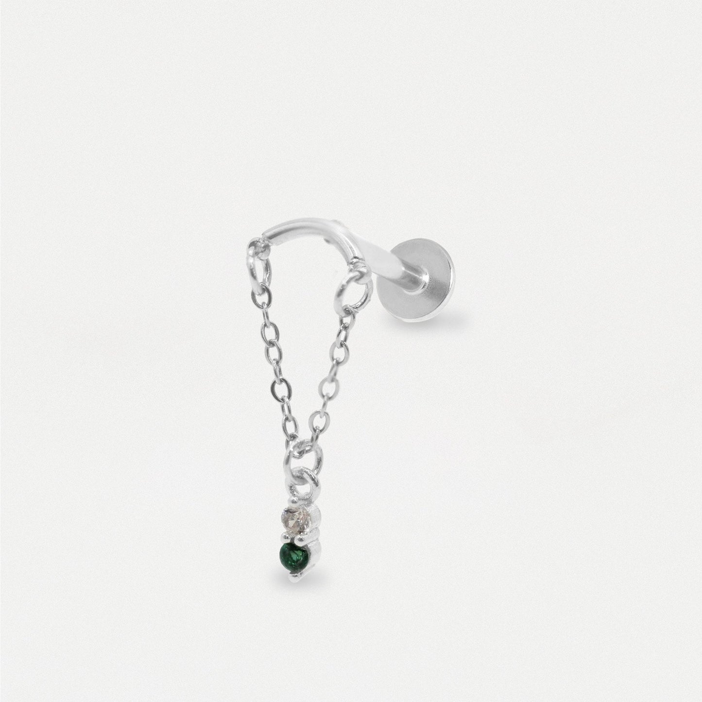 Steel Emerald Drop Helix Earring - Internally Threaded