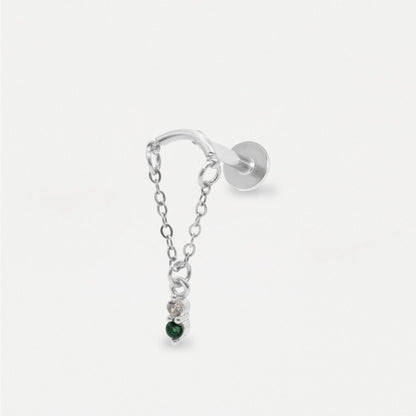Steel Emerald Drop Helix Earring - Internally Threaded