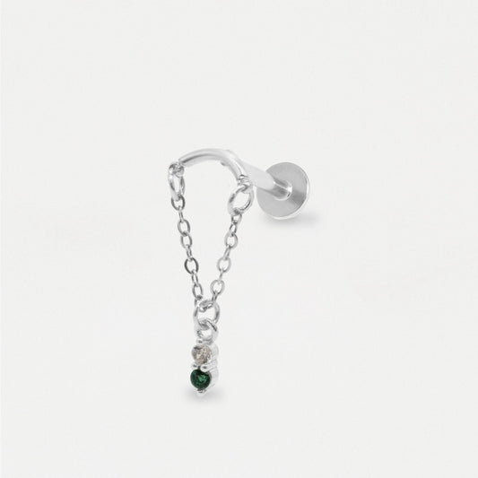 Steel Emerald Drop Helix Earring - Internally Threaded