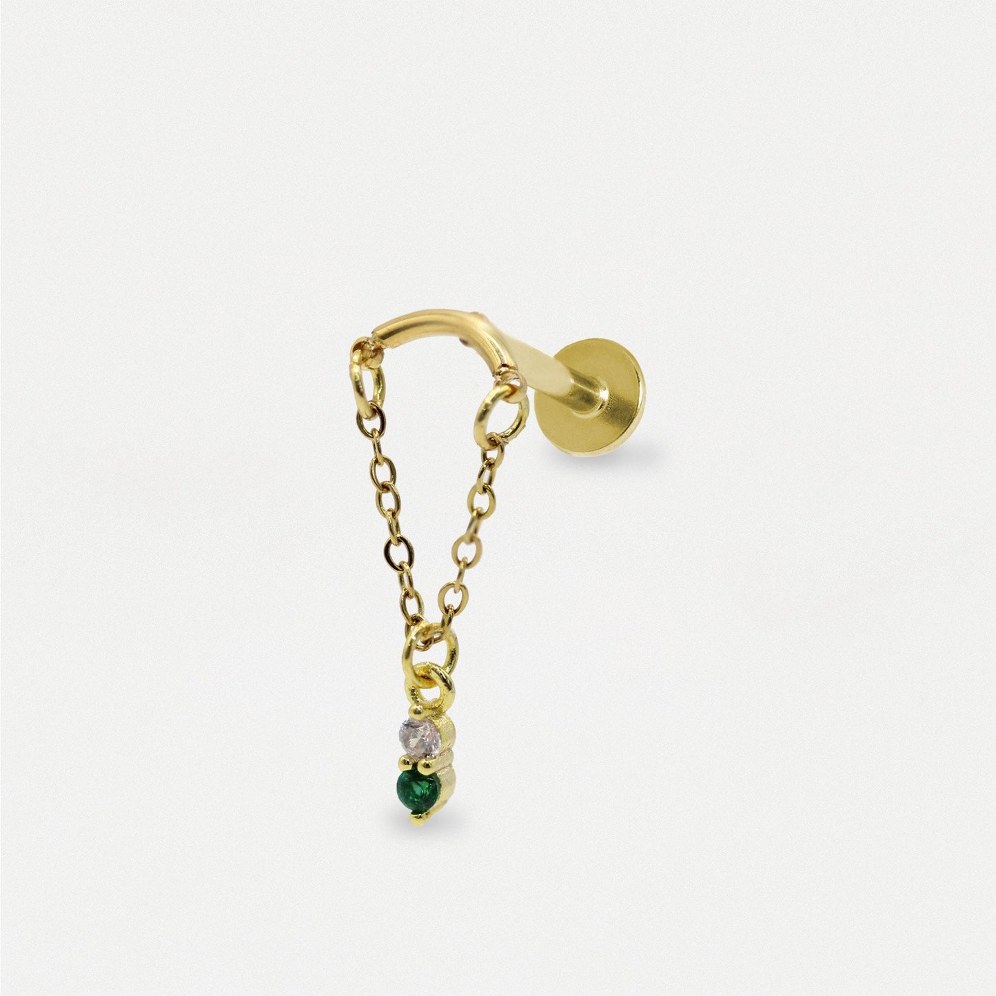 Steel Emerald Drop Helix Earring - Internally Threaded