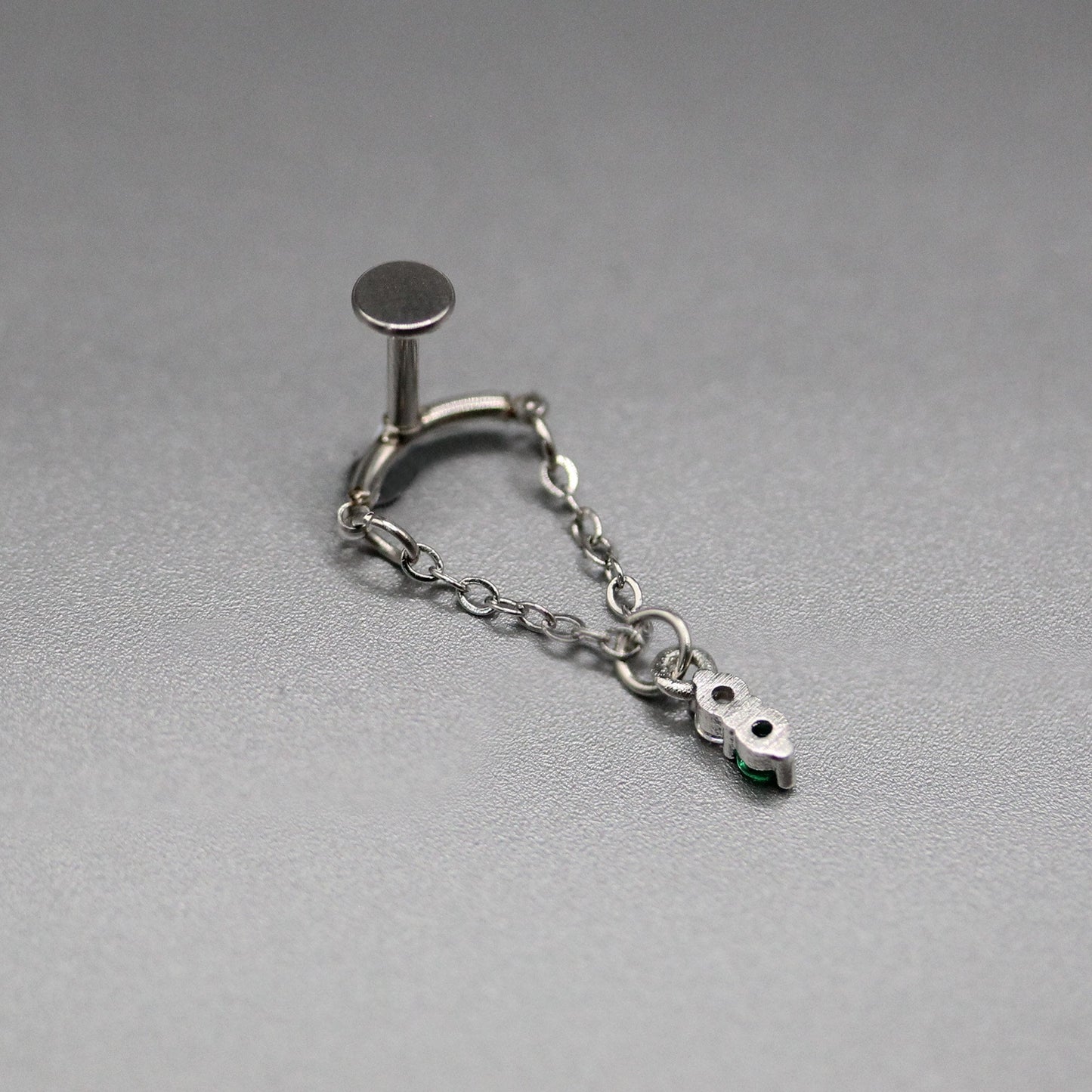 Steel Emerald Drop Helix Earring - Internally Threaded