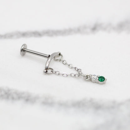 Steel Emerald Drop Helix Earring - Internally Threaded