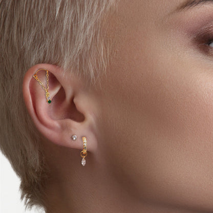 Steel Emerald Drop Helix Earring - Internally Threaded