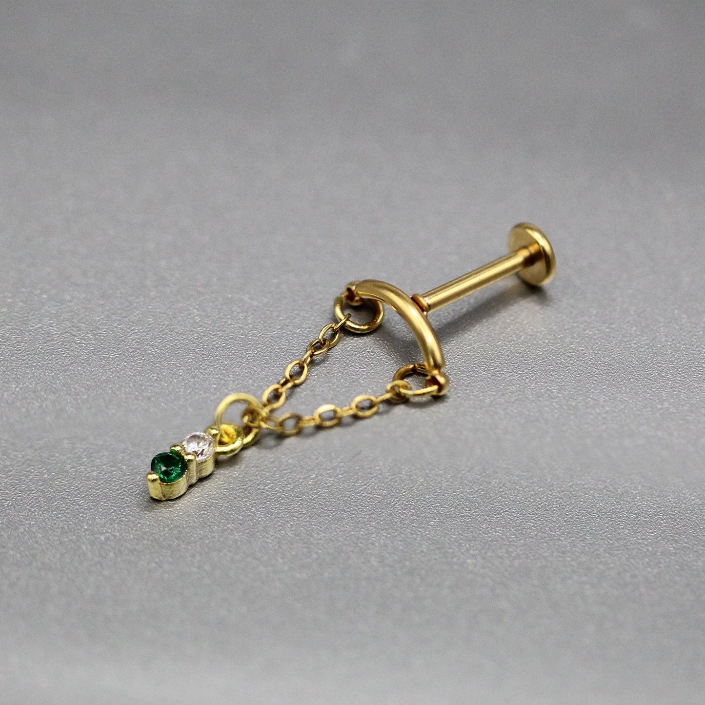 Steel Emerald Drop Helix Earring - Internally Threaded