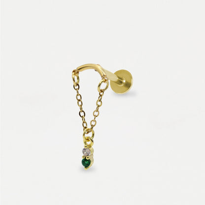 Steel Emerald Drop Helix Earring - Internally Threaded